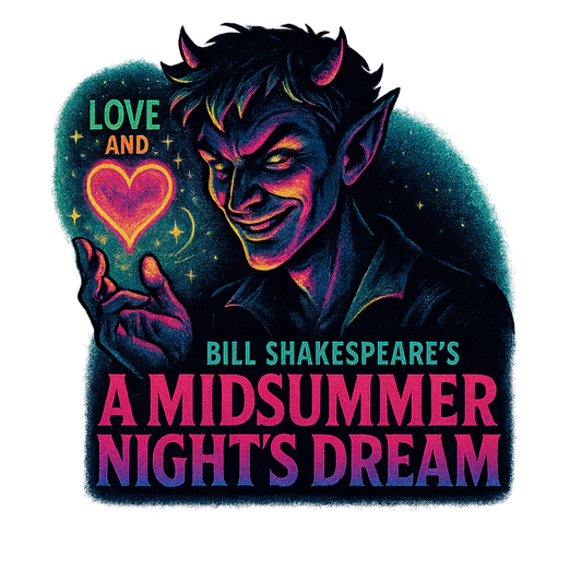 A retro, edgy graphic of a visual representation of a key theme and character from william shakespeare's a midsummer night's dream – a t-shirt design