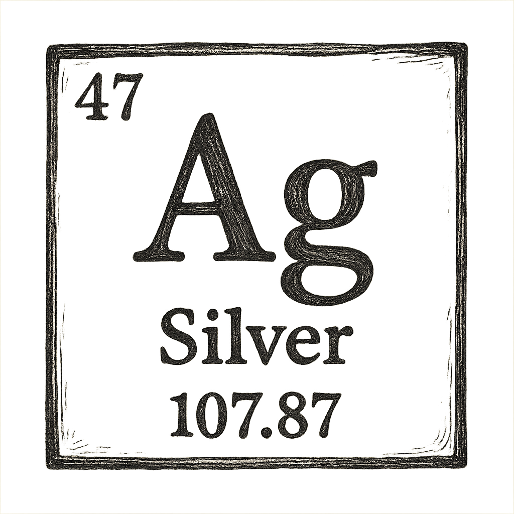 A line art, nostalgic graphic of silver's entry on the periodic table, use a dark color for the lines and text – a t-shirt design