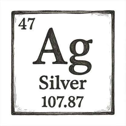 A line art, nostalgic graphic of silver's entry on the periodic table, use a dark color for the lines and text – a t-shirt design